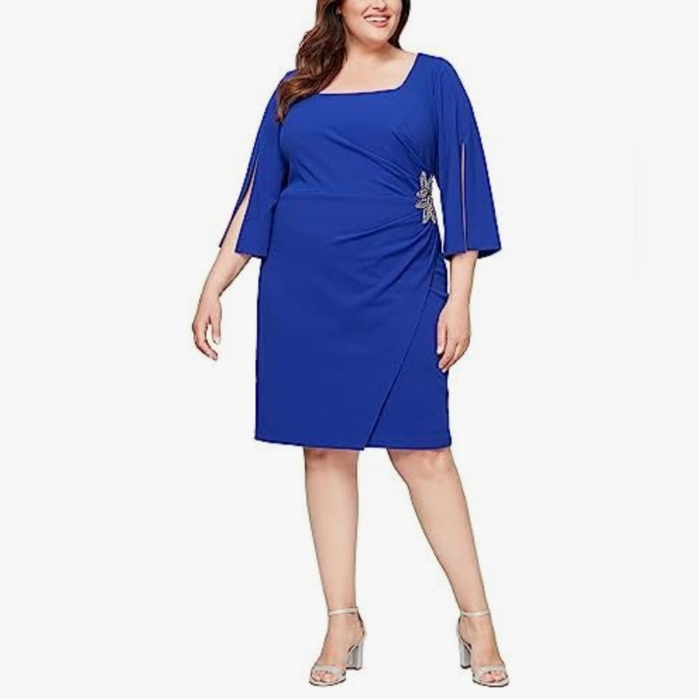 NWT Alex Evenings Embellished Sheath Dress With Split Sleeves 14W